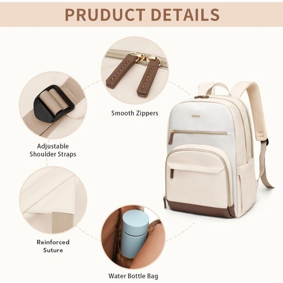 Women Apricot-Beige Computer Bag Casual Fits 16 Inch College Travel Backpacks - Picture 6 of 9